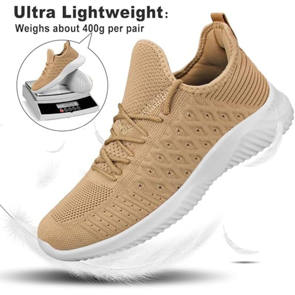 Men's Khaki Slip On Lightweight Breathable Comfortable Fashion Sneakers - Picture 5 of 5